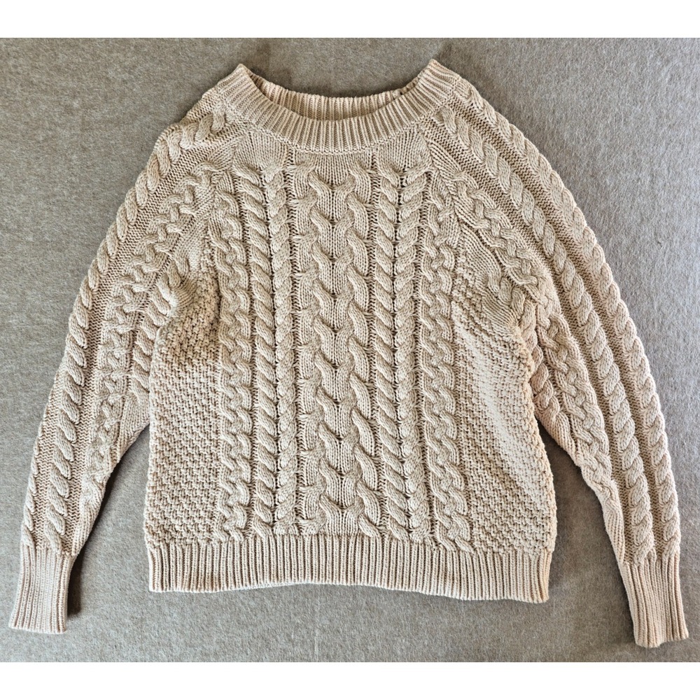 Aerie Cable Knit Sweater Sz XS Chunky Oversized Fisherman Light Pink Preppy Boho